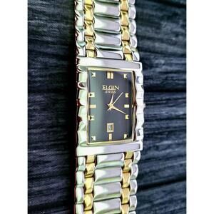 Very Rare Vintage Elgin Swiss‎  2 Tone Mens Retro Tank Watch